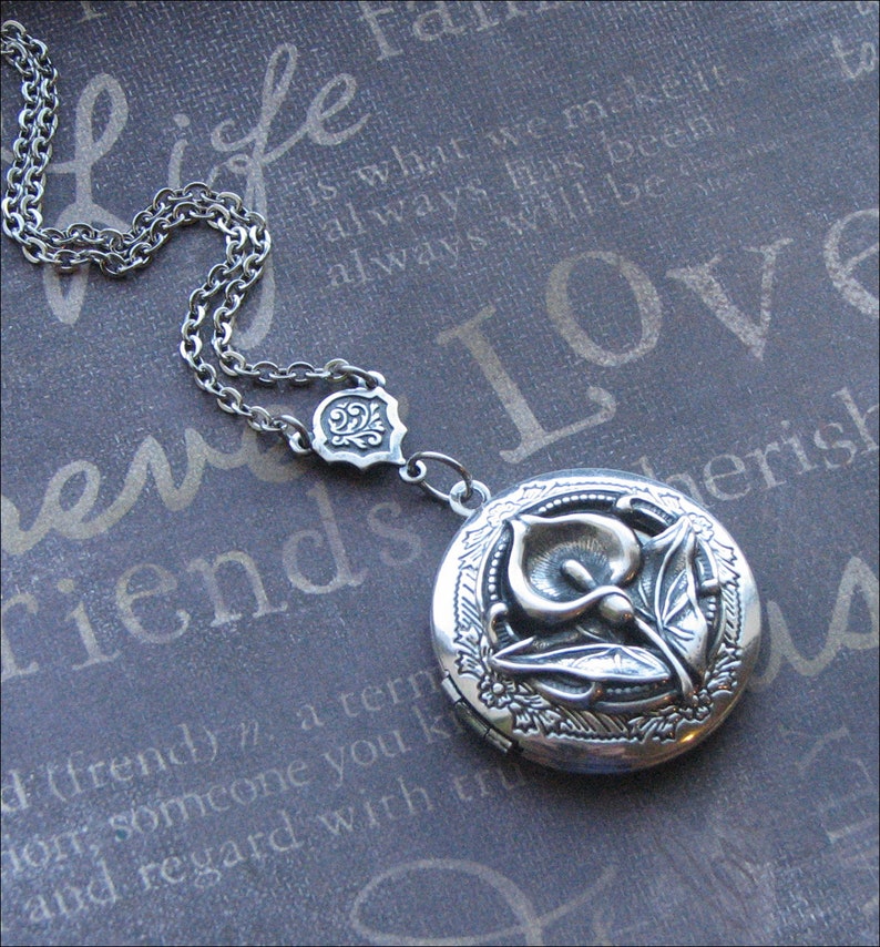 Silver Calla Lily Locket Necklace READY TO SHIP Enchanted Calla Lily Silver Locket Flower Jewelry Love You Daughter Mother Gift image 3