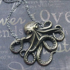 Octopus Necklace Brass Octopus Jewelry Nautical Necklace Tentacles Statement Necklace Unisex Necklace Octopus Pendant Antiqued Octopus Gift