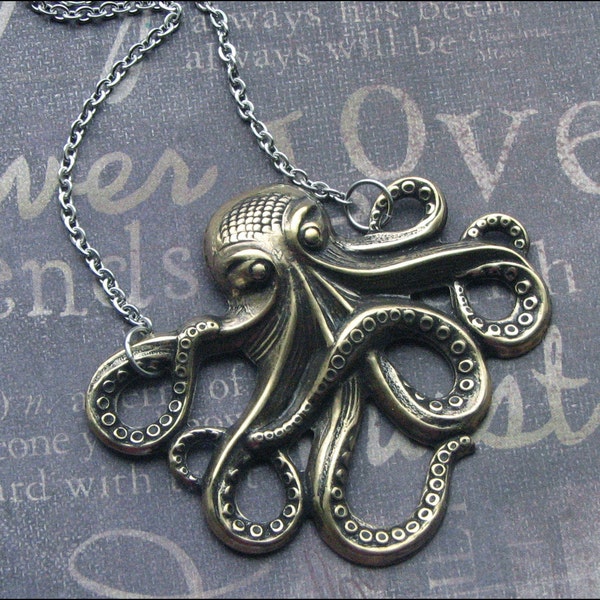 Octopus Necklace Brass Octopus Jewelry Nautical Necklace Tentacles Statement Necklace Unisex Necklace Octopus Pendant Antiqued Octopus Gift