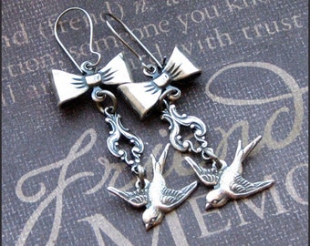 Silver Sparrow Earrings - Enchanted Cinderella's Dressmaker Earrings - Handmade by TheEnchantedLocket