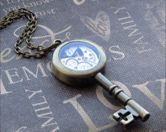 Antiqued Brass Key Necklace - Enchanted Steampunk Castle Key - Jewelry by TheEnchantedLocket - UNIQUE Birthday Unisex Boyfriend Gift