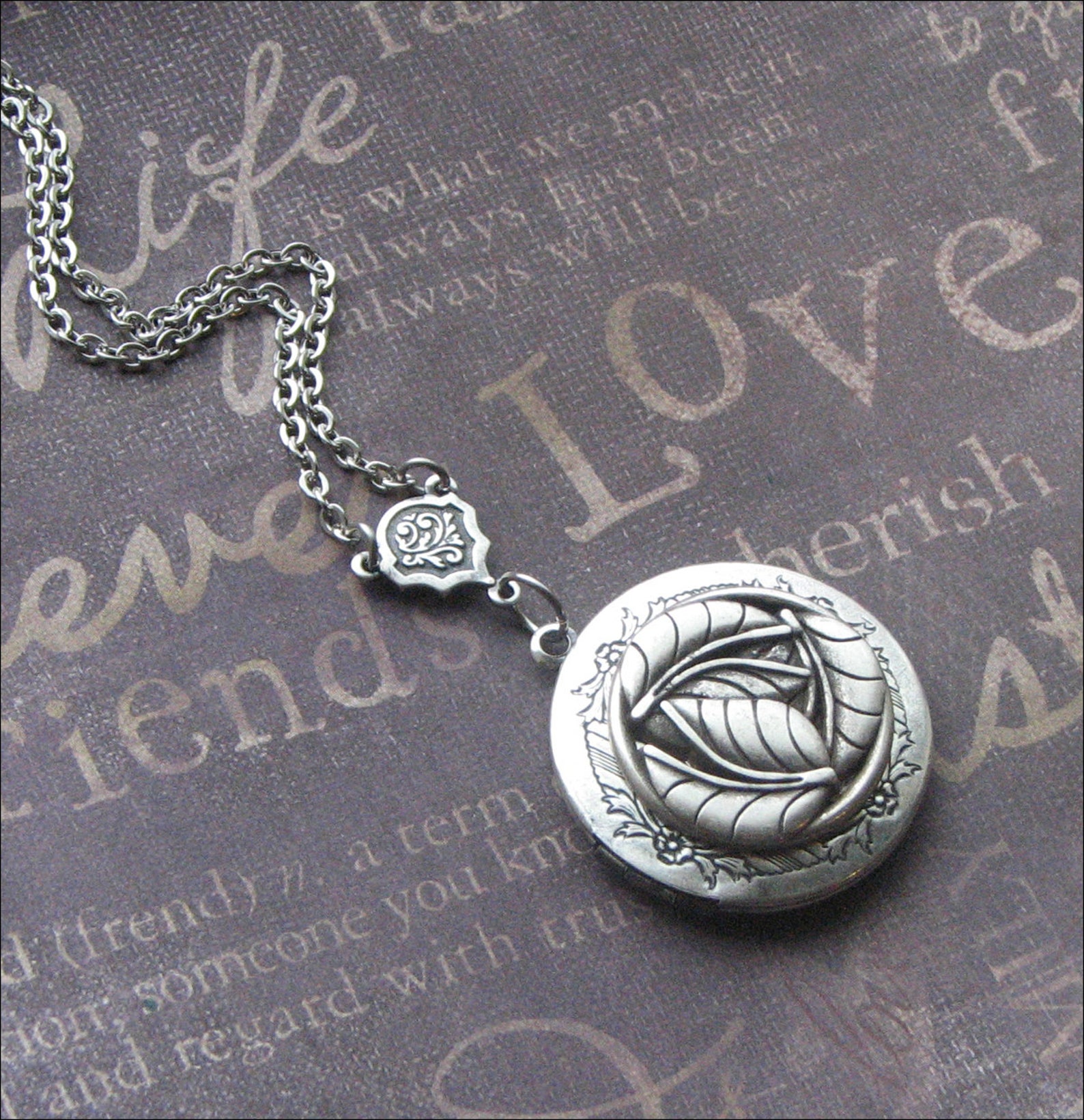 Silver Leaf Locket Necklace Enchanted Forest Jewelry by - Etsy