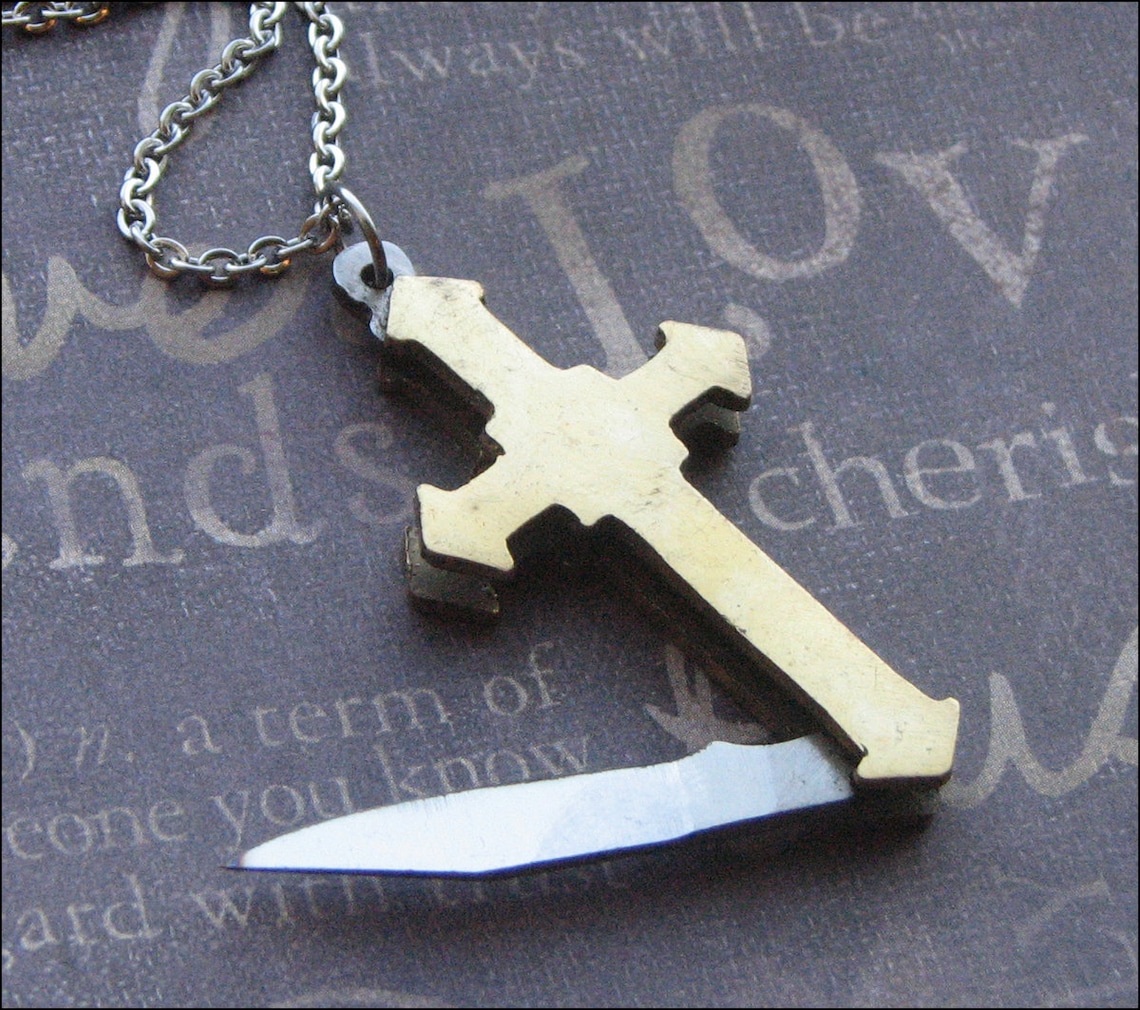 Cross Knife Necklace Pocket Knife Jewelry Vintage Cross Etsy
