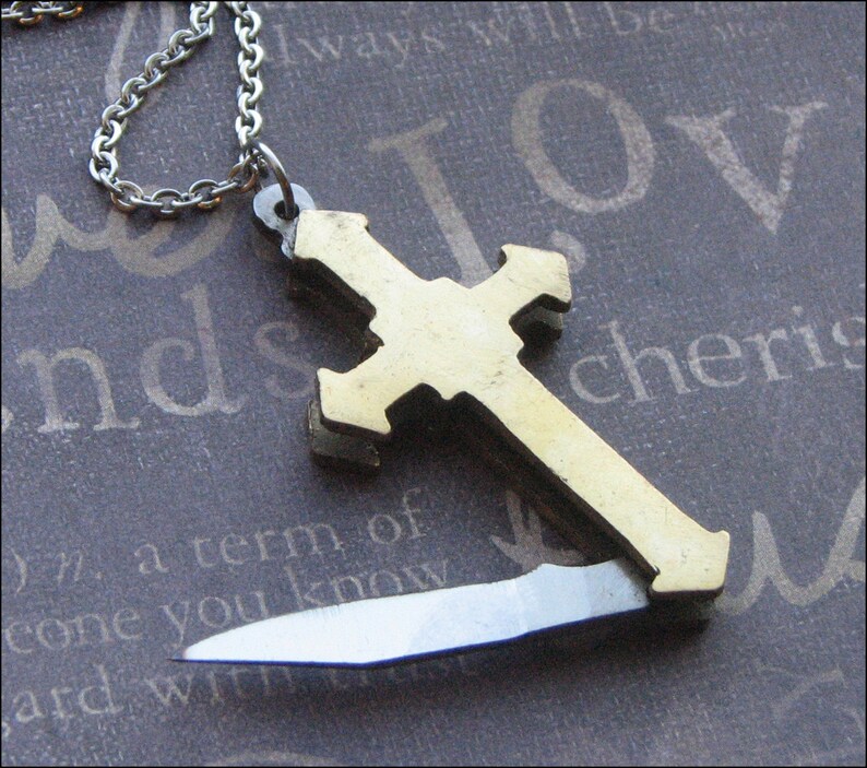 Cross Knife Necklace Pocket Knife Jewelry Vintage Cross Etsy