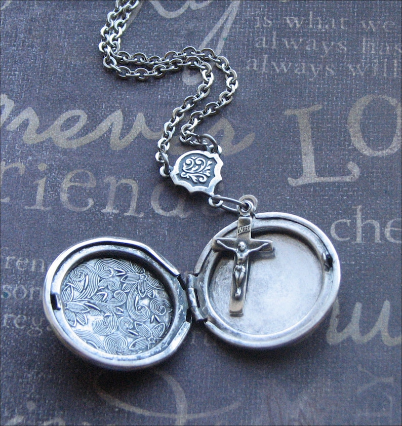 Crucifix Locket Necklace Confirmation Locket Womens Locket Silver Cross Locket Religious Locket Catholic Jewelry Silver Locket Gift WEDDING