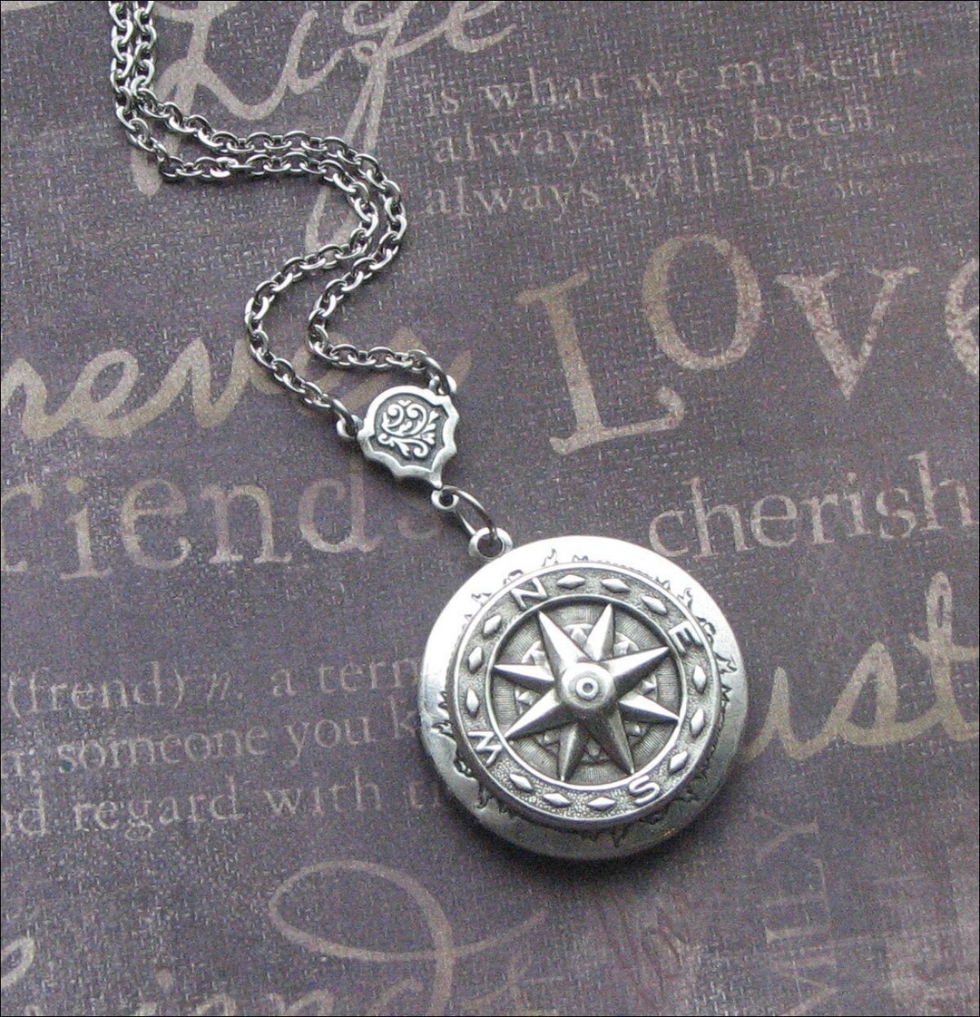 Real Working Compass Locket Pendant – 925 Sterling Silver, Round, USA Made, Travel & Places Theme, FashionJunkie4Life