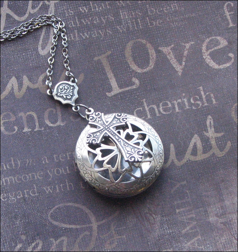 Locket Silver Cross Necklace Scent Locket Cross Jewelry - Etsy