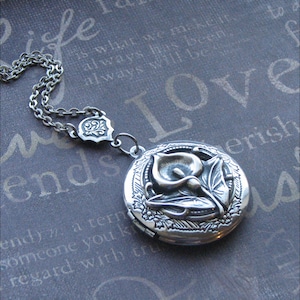 Silver Calla Lily Locket Necklace READY TO SHIP Enchanted Calla Lily Silver Locket Flower Jewelry Love You Daughter Mother Gift image 4
