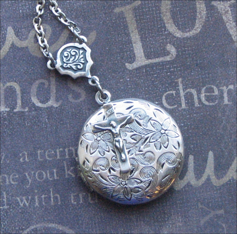 Crucifix Locket Necklace Confirmation Locket Womens Locket Silver Cross Locket Religious Locket Catholic Jewelry Silver Locket Gift WEDDING