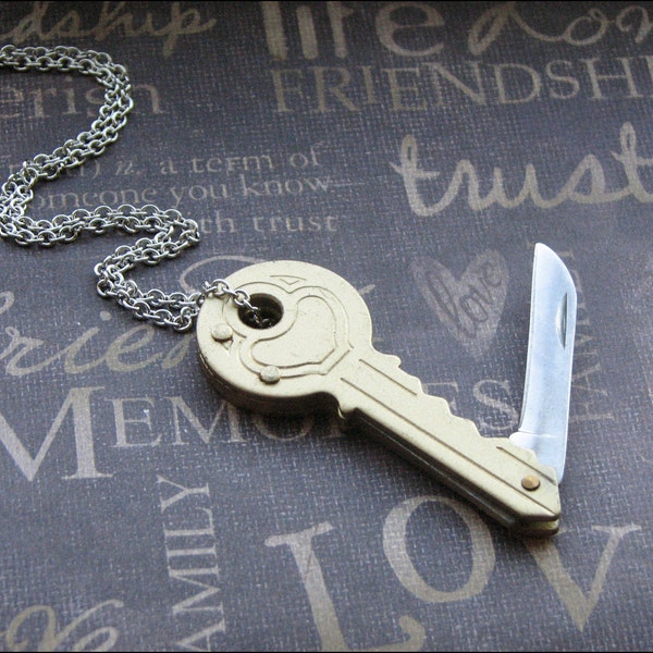 Gold Pocket Knife Necklace - Enchanted Key Knife - Jewelry By TheEnchantedLocket - UNISEX Groom Birthday Anniversary Gift