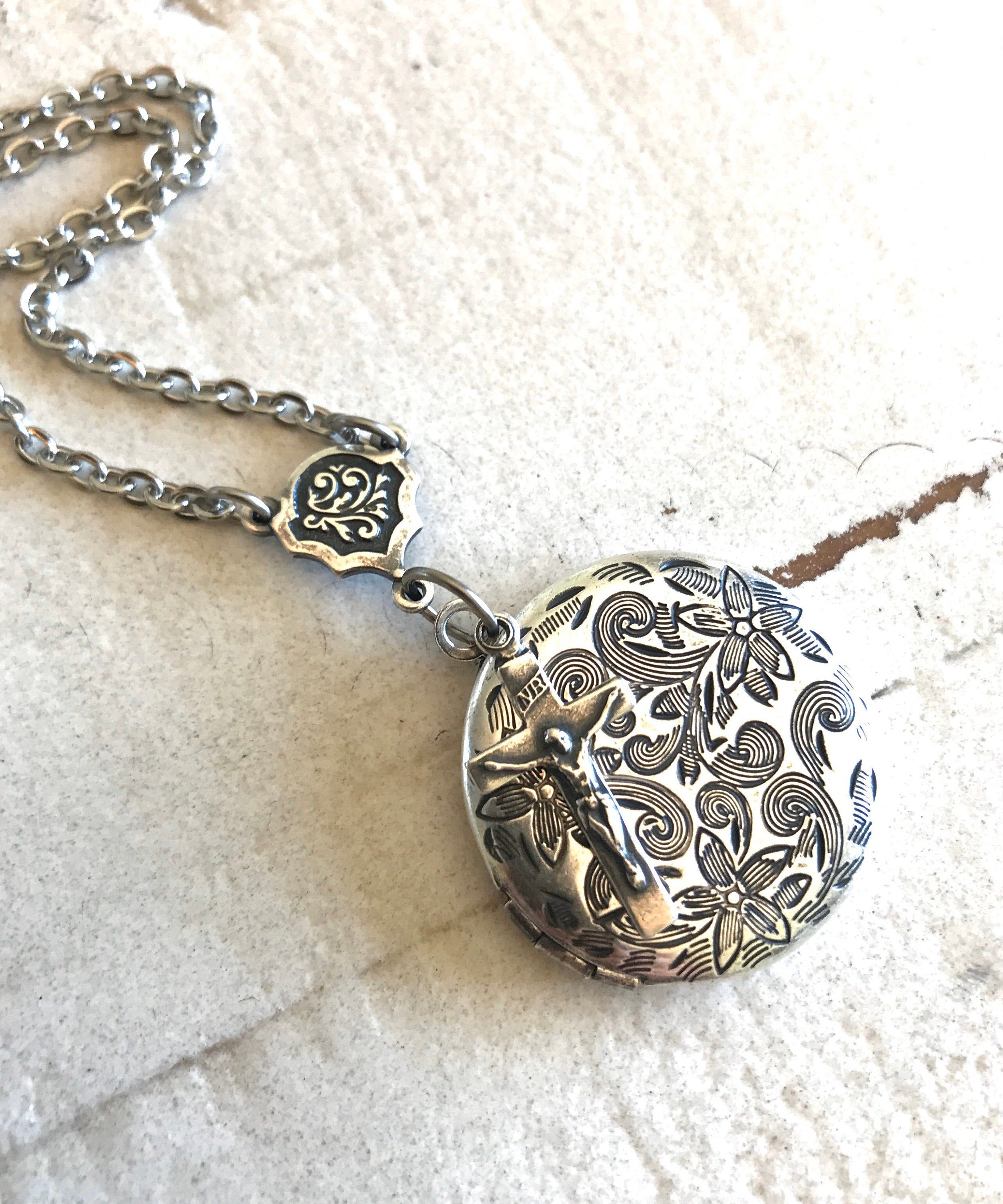 Crucifix Locket Necklace Confirmation Locket Womens Locket Etsy