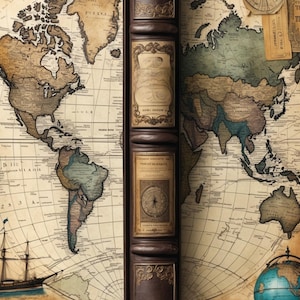 Imprescindible para aventureros: Kit de diario basura DIY para viajeros del mundo: efímeras vintage imprimibles, páginas rayadas, mapas antiguos y etiquetas.