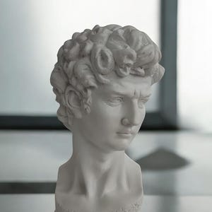 David Head Bust, Elegant White David Sculpture, 13” Classic Masterpiece in Marble Powder, Modern Roman Statue, David Sculpture, Greek Bust