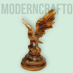 Decorative Large Attacking Gold Eagle Statue with Wings Spread, Living Room Office Desk Decor, Handmade American Bald Eagle Figurine Sculptu