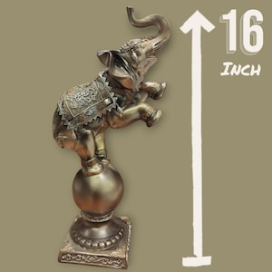 Large Elephant Standing with Trunk Up, Elephant Statue, Rustic Traditional Home Decor, Perfect Size Sculpture, Decorative Indian Elephant,
