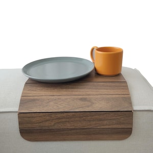 Walnut Sofa Arm Tray Table, Sofa Armrest Table, Couch Arm Tray Table, Wood Sofa Side Table, Flexible Couch Side Table, Handmade Protector