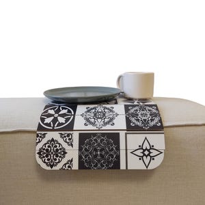 Patterned sofa arm tray table, coffee table, wooden sofa table tray, wood coffee tray, sofa arm rest table, sofa arm drape, Couch Side Table