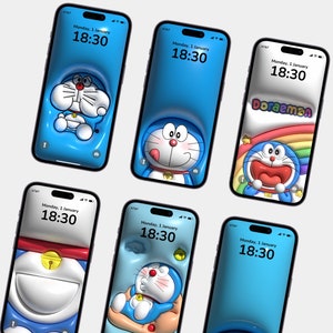 6 x 3D Doraemon iPhone Wallpaper Bundle, 3D iOS Wallpaper, 4K iOS Wallpaper, Digital Wallpaper, Doraemon, iPhone