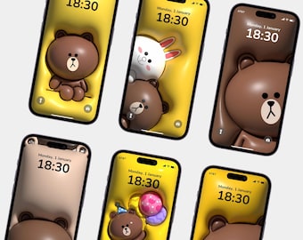 6 x 3D ライン フレンズ iPhone 壁紙、ブラウン ライン フレンズ、3D