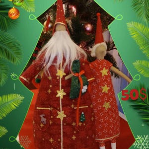 Tilda Christmas Dolls Handmade Santa and Elf-girl (pair)