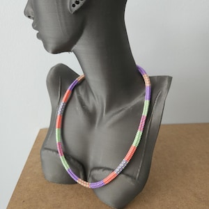 Handmade Striped Czech Bead Choker: Colorful Stainless Steel Necklace