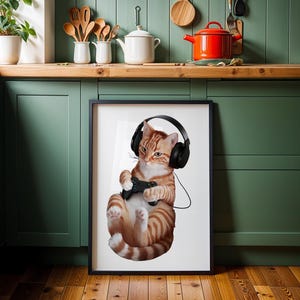 Gamer Cat Print | Cat Art for Gamer Room Decor | Ginger Cat Print | Gamer Gifts for Him | Fun Gamer Print | Cat Poster