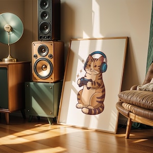 Gamer Cat Print | Cat Art for Gamer Room Decor | Ginger Cat Print | Gamer Gifts for Him | Fun Gamer Print | Cat Poster