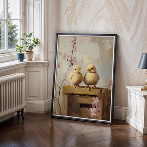 Impressões neutras de primavera para impressão, galeria de arte de parede de primavera, pintura de coelho da Páscoa, pinturas de Páscoa de fazenda, decoração de fazenda de Páscoa