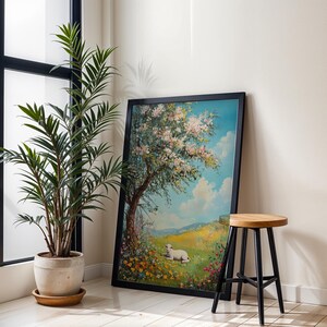 Impressões neutras de primavera para impressão, galeria de arte de parede de primavera, pintura de coelho da Páscoa, pinturas de Páscoa de fazenda, decoração de fazenda de Páscoa
