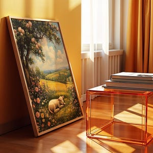Impressões neutras de primavera para impressão, galeria de arte de parede de primavera, pintura de coelho da Páscoa, pinturas de Páscoa de fazenda, decoração de fazenda de Páscoa