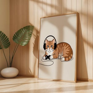 Gamer Cat Print | Cat Art for Gamer Room Decor | Ginger Cat Print | Gamer Gifts for Him | Fun Gamer Print | Cat Poster