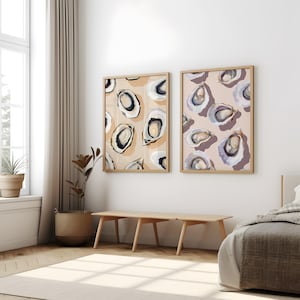 Set of 2 Oyster Shell Painting Colorful Pastel Abstract Coastal Beach House Wall Art Print Summer Dining Room Kitchen Print  At The Beach