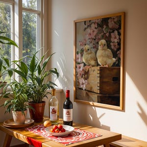 Impressões neutras de primavera para impressão, galeria de arte de parede de primavera, pintura de coelho da Páscoa, pinturas de Páscoa de fazenda, decoração de fazenda de Páscoa