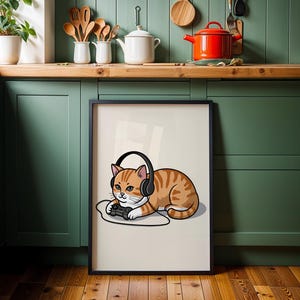 Gamer Cat Print | Cat Art for Gamer Room Decor | Ginger Cat Print | Gamer Gifts for Him | Fun Gamer Print | Cat Poster