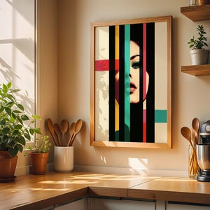 Contemporary Striped Wall Art, Abstract Woman Decor, Colorful Art Print, Stripes Print, Minimalist Portrait Illustration, Eclectic Fine Art