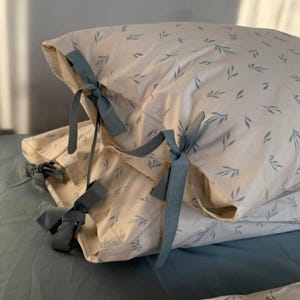 Blatt Print Bettwäsche Set |  Blauer Bettbezug mit Schleifen | Cottagecore Benutzerdefinierte Bettwäsche