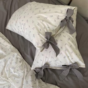 Bedding Set with Bows | Grey Floral Duvet Cover | Cottagecore Custom Bedding