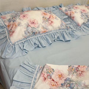 Shabby Chic Floral  Duvet Cover Set – 100% Cotton with Ruffles & Vintage Lace