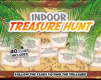 Indoor Treasure Hunt  | Inside Treasure Hunt | Scavenger Hunt Indoor | Treasure Hunt Cards | Clue | Inside Treasure | Printable