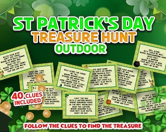 St Patricks Day Treasure Hunt Outdoor | St Patricks Day Scavenger Hunt Outdoor | Game for Kids | Treasure Hunt Cards | Clue | Printable
