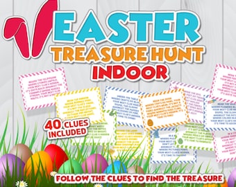 Easter Treasure Hunt Indoor | Easter Day Scavenger Hunt Indoor | Easter Egg Hunt | Game for Kids | Treasure Hunt Cards | Clue | Printable