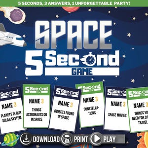 Règle de l'espace de 5 secondes | Cartes imprimables | Jeu amusant de fête | Téléchargement instantané | Pour toute la famille | Soirée jeux PDF