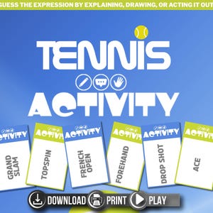 Tennis Aktivität Spiel zum Ausdrucken | Aktivitäts-Party-Spiel | Tennis Motivkarten | Spieleabend für Familien oder Erwachsene | Sofort Download