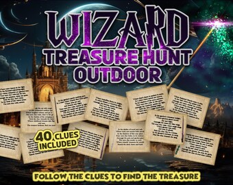 Búsqueda del tesoro al aire libre con un mago / Búsqueda del tesoro mágica al aire libre / Juego para niños / Tarjetas de búsqueda del tesoro / Pista / Imprimible