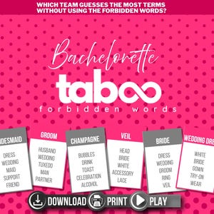 Bachelorette Taboo Game Printable | Taboo Party Game | Bachelorette Theme Cards | Family or Adult Game Night | Instant Download