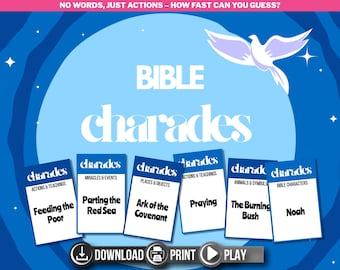Bible Charades Game Printable | Charades Party Game | Bible Theme Cards | Family or Adult Game Night | Instant Download