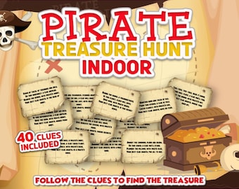 Pirate Treasure Hunt Indoor | Pirate Scavenger Hunt Indoor | Game for Kids | Treasure Hunt Cards | Clue | Inside Treasure | Printable
