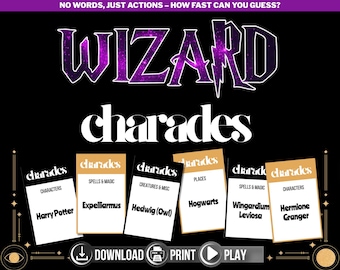 Zauberer Scharaden Spiel Printable | Scharade Gesellschaftsspiel | Zauber Themenkarten | Spieleabend für Familien oder Erwachsene | Sofort Download