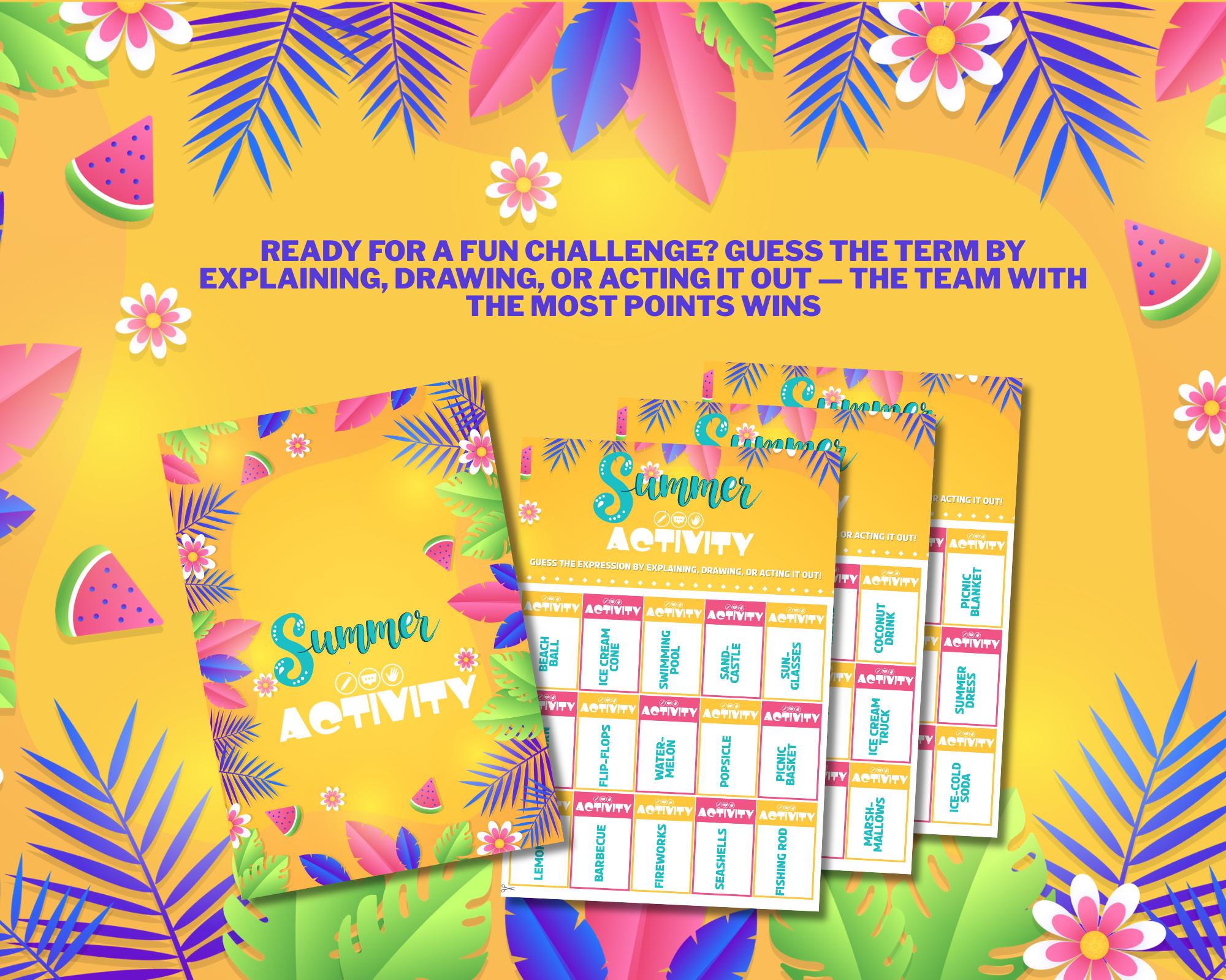 Summer Activity Game Printable | Activity Party Game | Summertime Theme