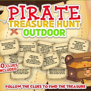 Caça ao tesouro pirata ao ar livre | Caça ao tesouro pirata ao ar livre | Jogo para crianças | Cartões de caça ao tesouro | Dica | Tesouro externo | Para impressão